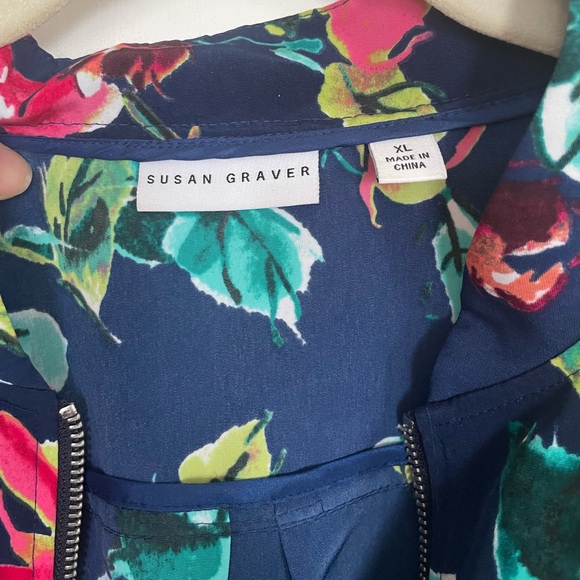 Susan Graver Blue Floral Bomber Jacket XL - Picture 3 of 7
